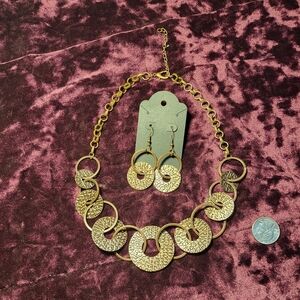 (New) Bronze Circle Matching Necklace And Earring Set
